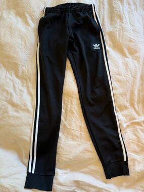 Adidas Black Track Pants with White Stripes